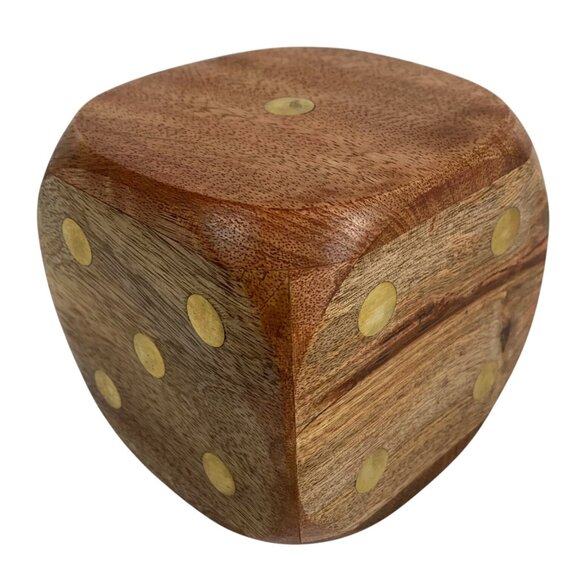 Jumbo Wooden Dice Decor Brass Inlays Handcrafted In India Decor Paperweight NWOT - Picture 2 of 4